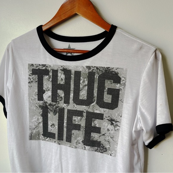 Thug Life Crop Top by Hybrid Apparel Women's xl White Short Sleeve Crew Neck - Picture 4 of 6